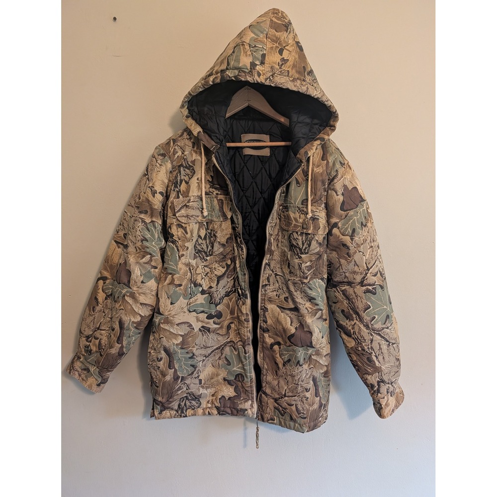 Vintage Canyon Guide Outfitters Camo Hooded Jacket Mens Medium Quilted Lined